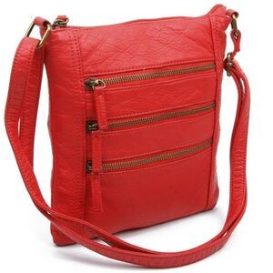 The Camile Three Zip Crossbody – Poppy Red or Purple